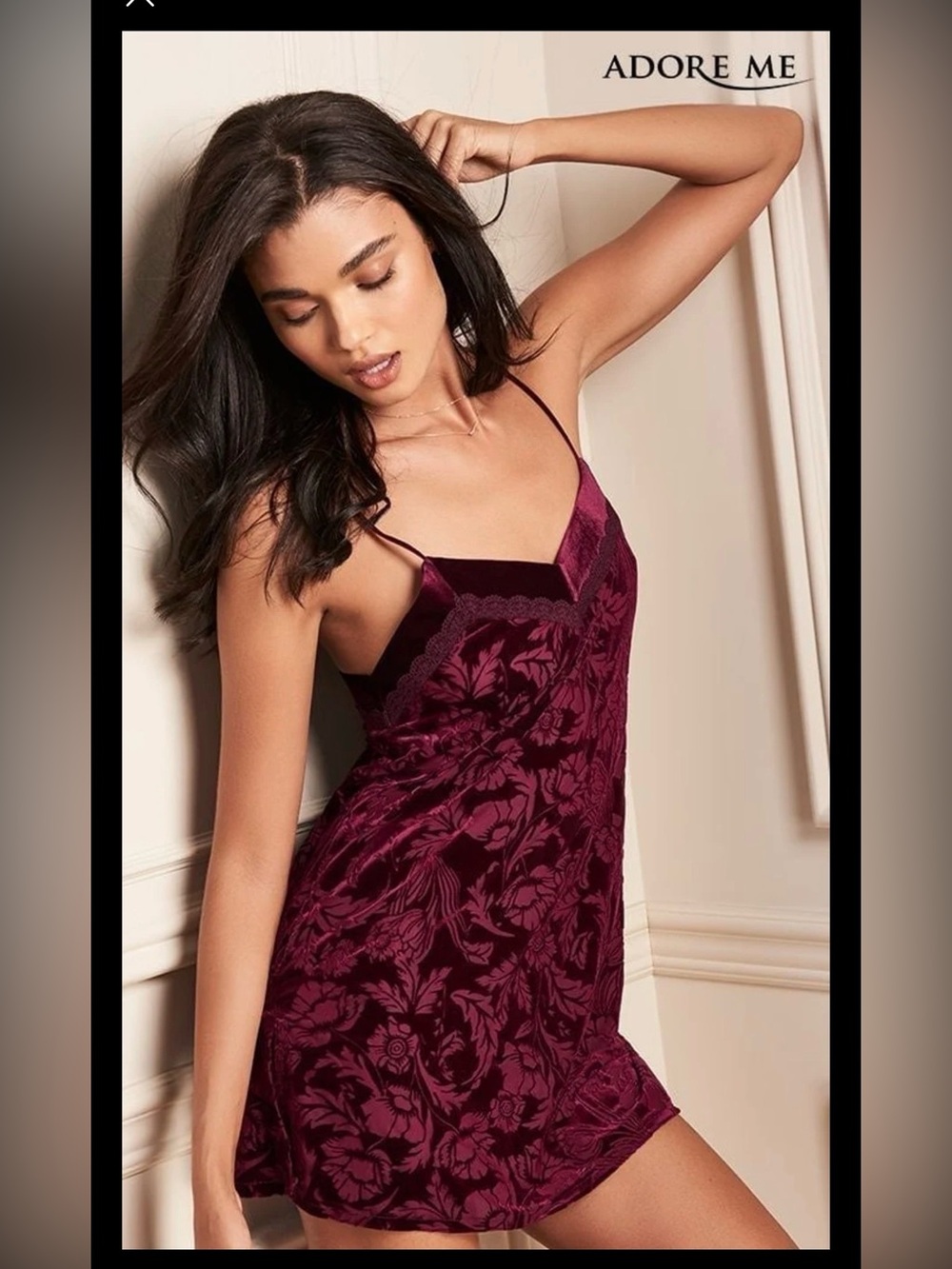 Adore Me Burgundy Floral Velvet Slip